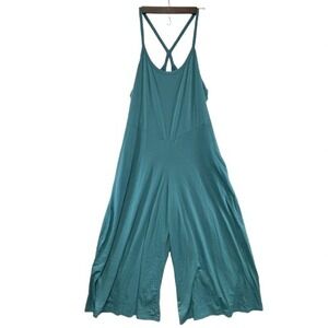 Luxveer Jumpsuit Womens XL Teal Crisscross Back Wide Leg Pocket Strappy